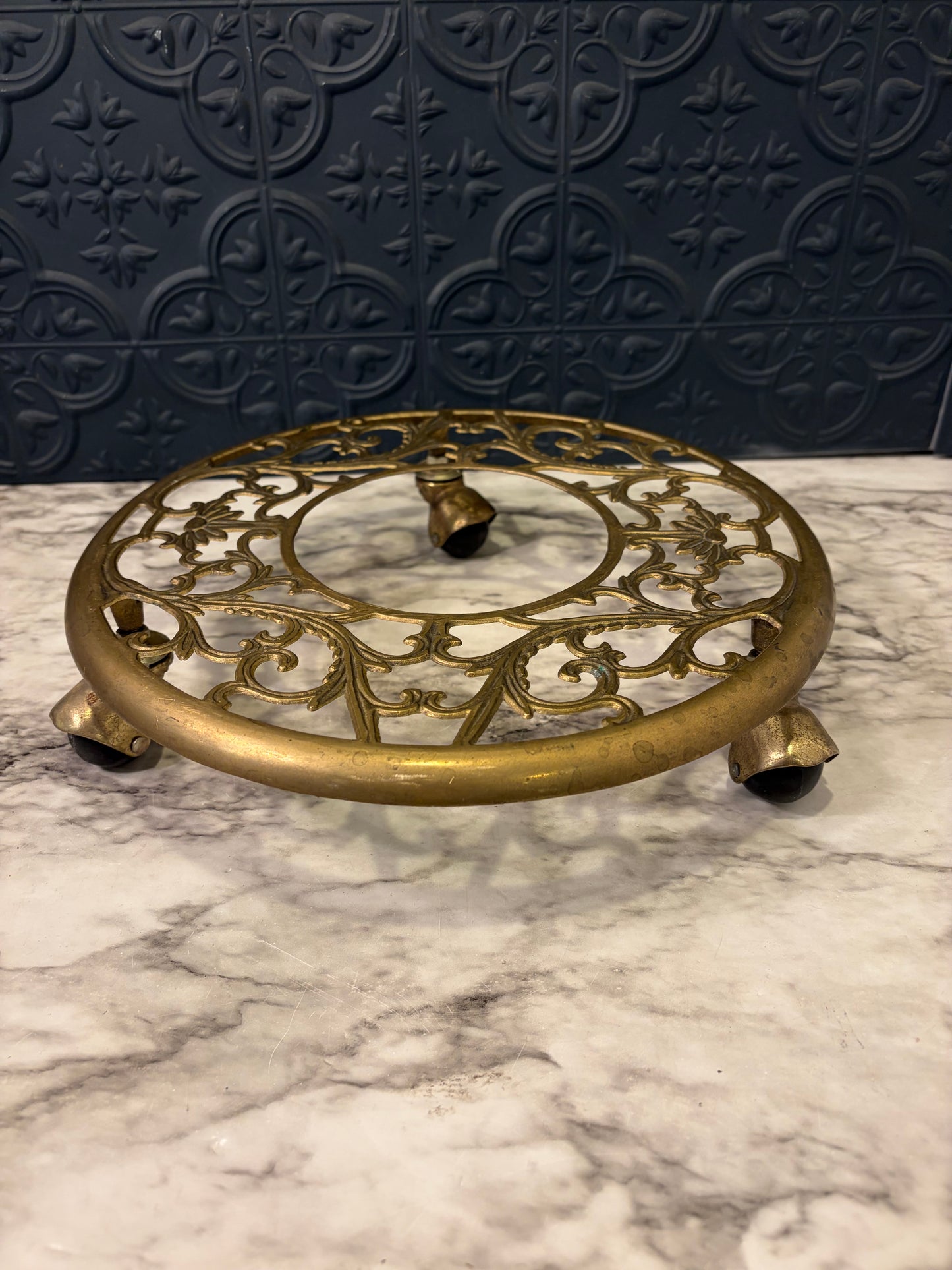 Rolling Brass Plant Stand 11"