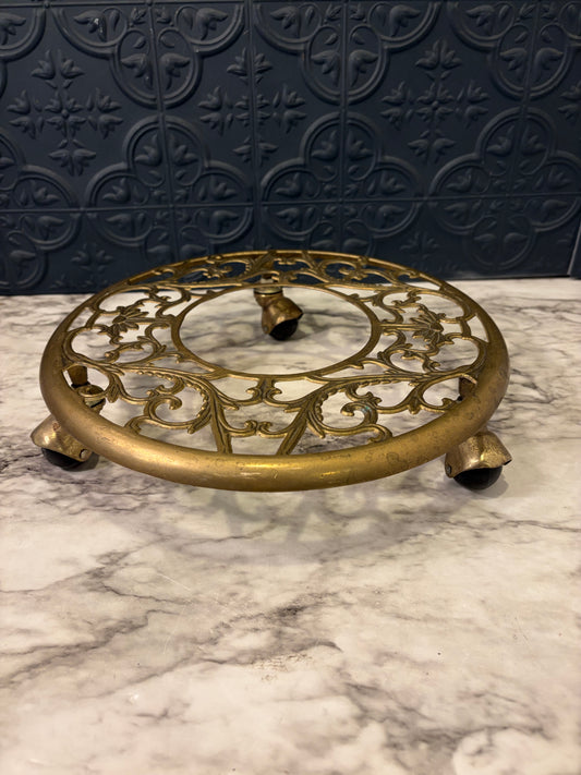 Rolling Brass Plant Stand 11"