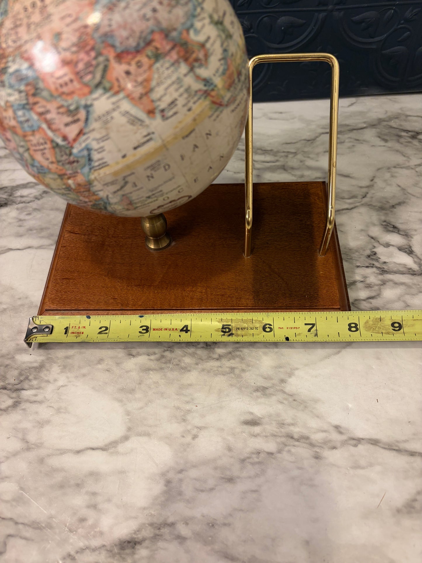Wood and Brass Globe Desk Organizer