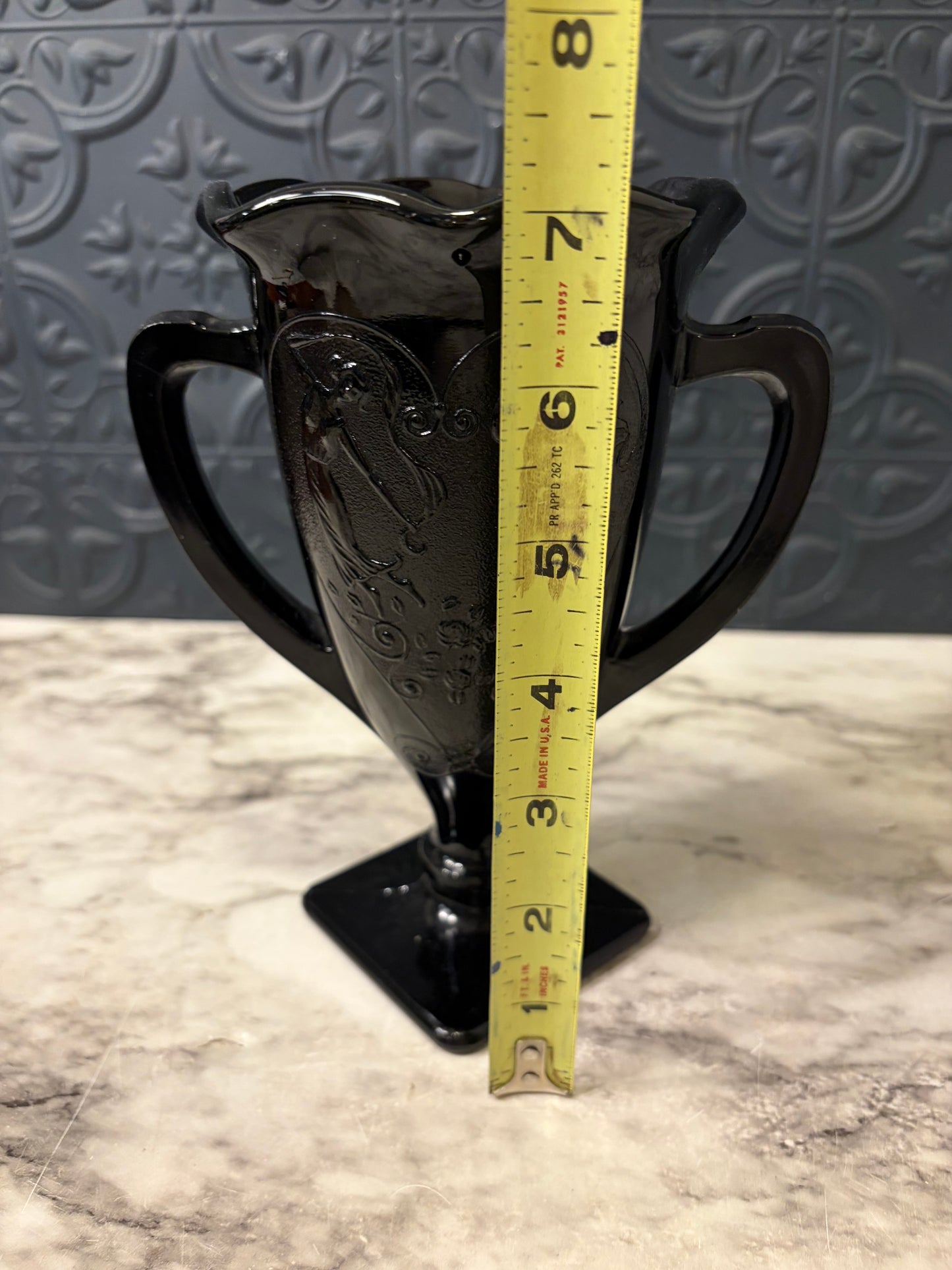 LE Smith Black Glass Trophy vase with Dancing Nymphs