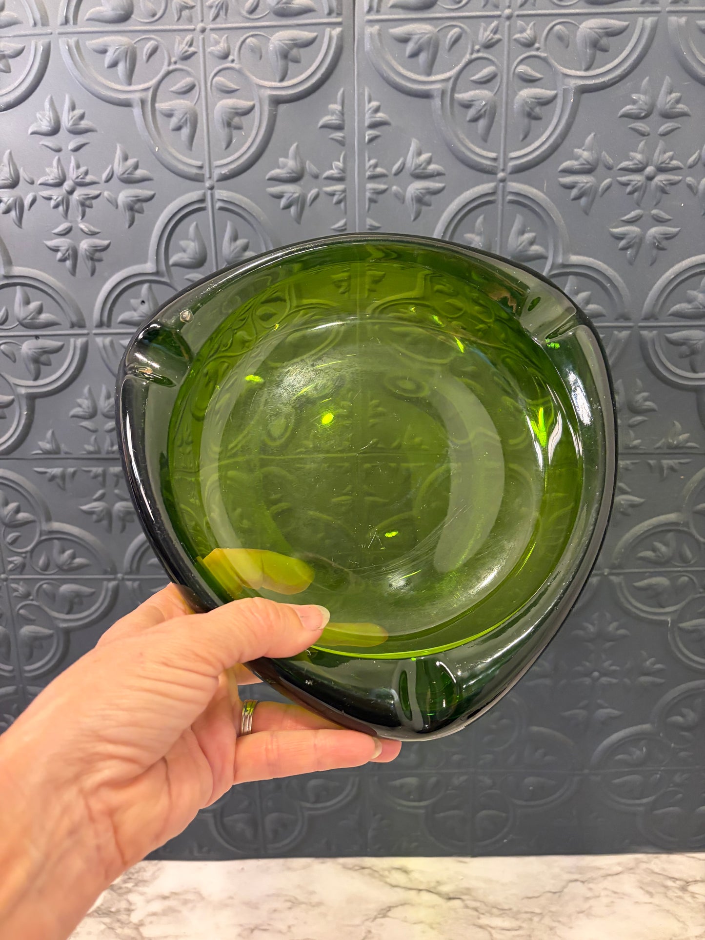 Viking Art Glass Green Ashtray