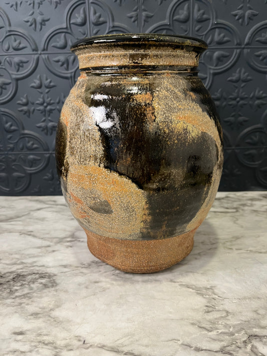 Raku Black and Tan Pottery Vase