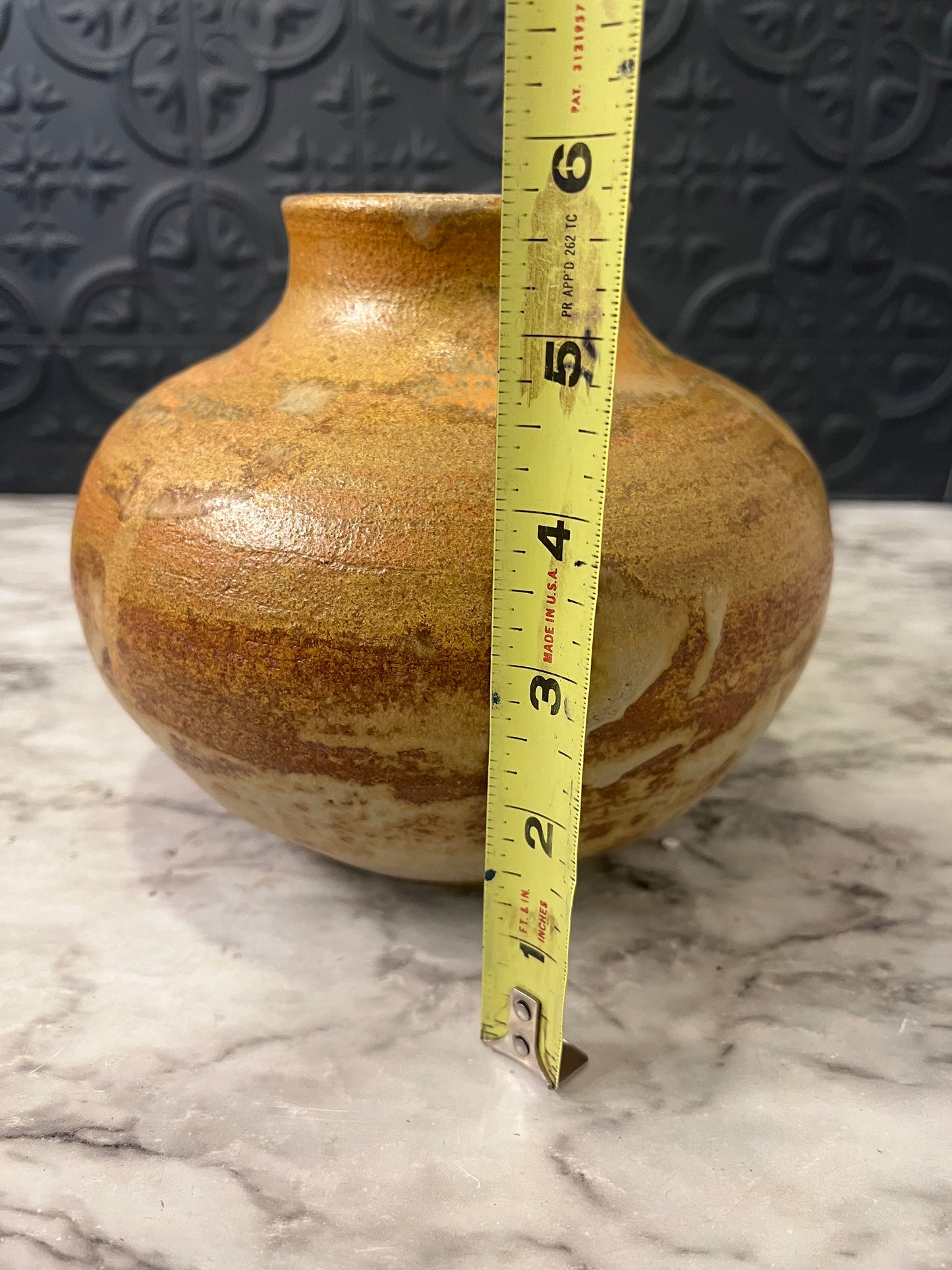 Brown Pottery Bowl Stamped RB Tan