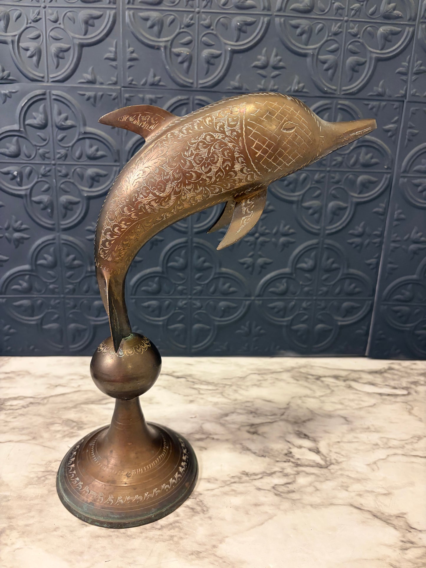 Etched Brass Dolphin  on Stand