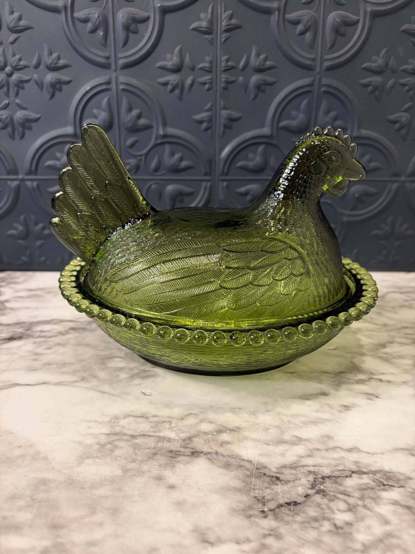 Green Glass Hen on Nest