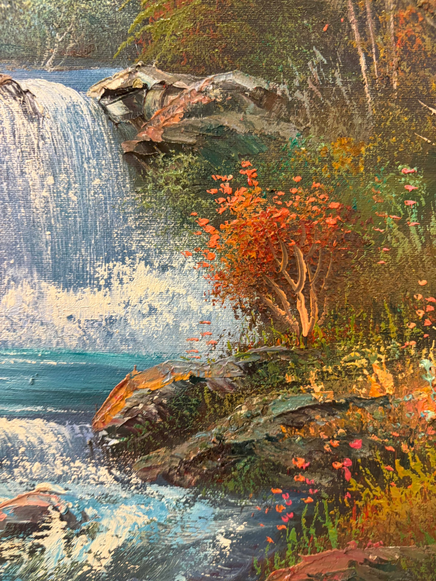 Oil Landscape Painting in Blue Frame Signed Morgan