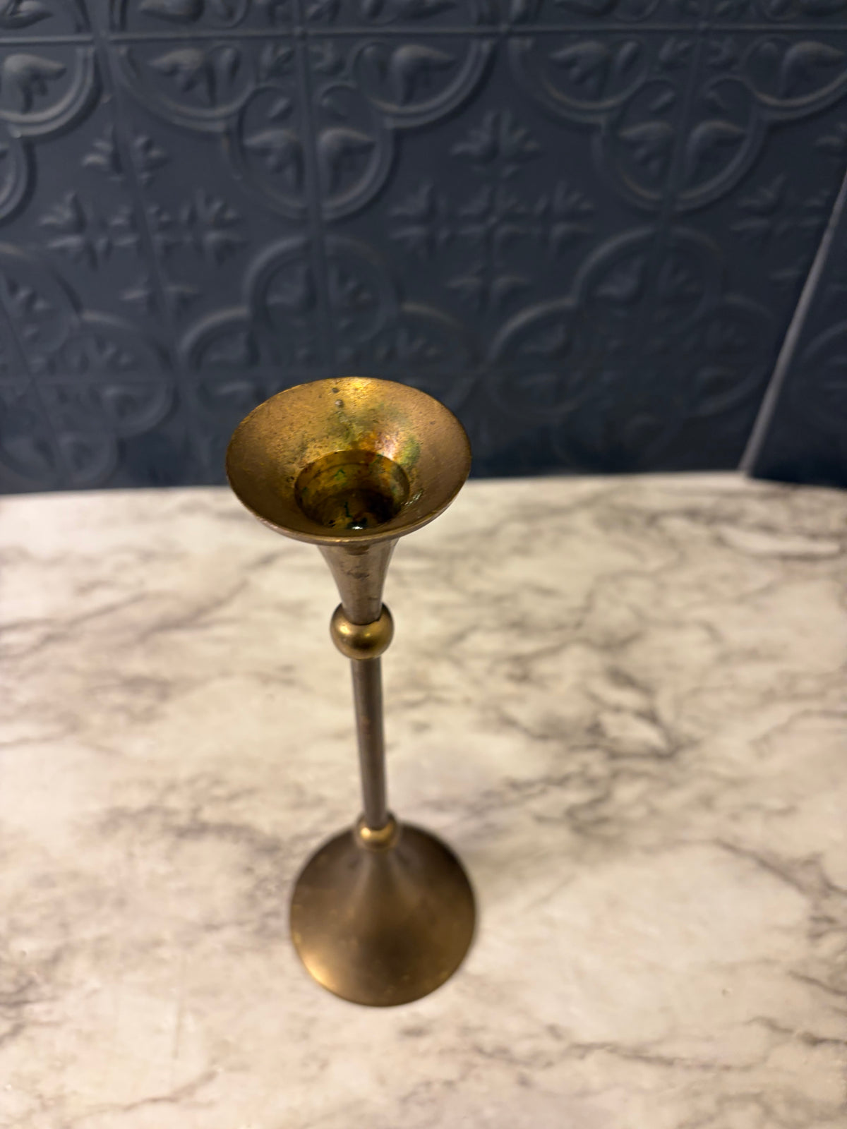 Cone and Ball 9" Brass Candle Holder