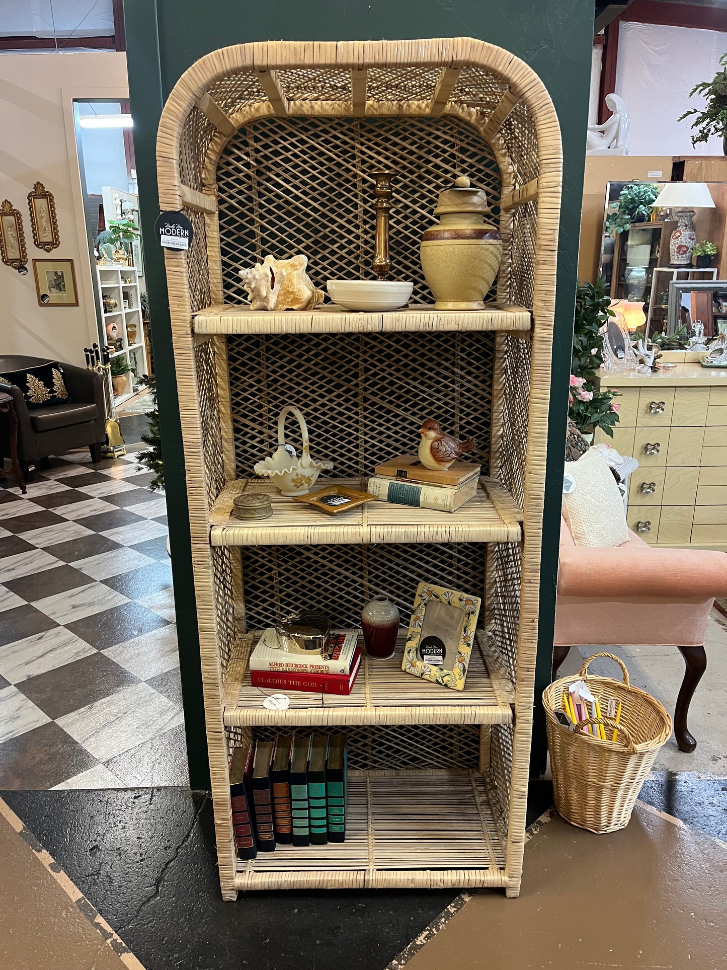 Tan Wash Arched Wicker Shelf