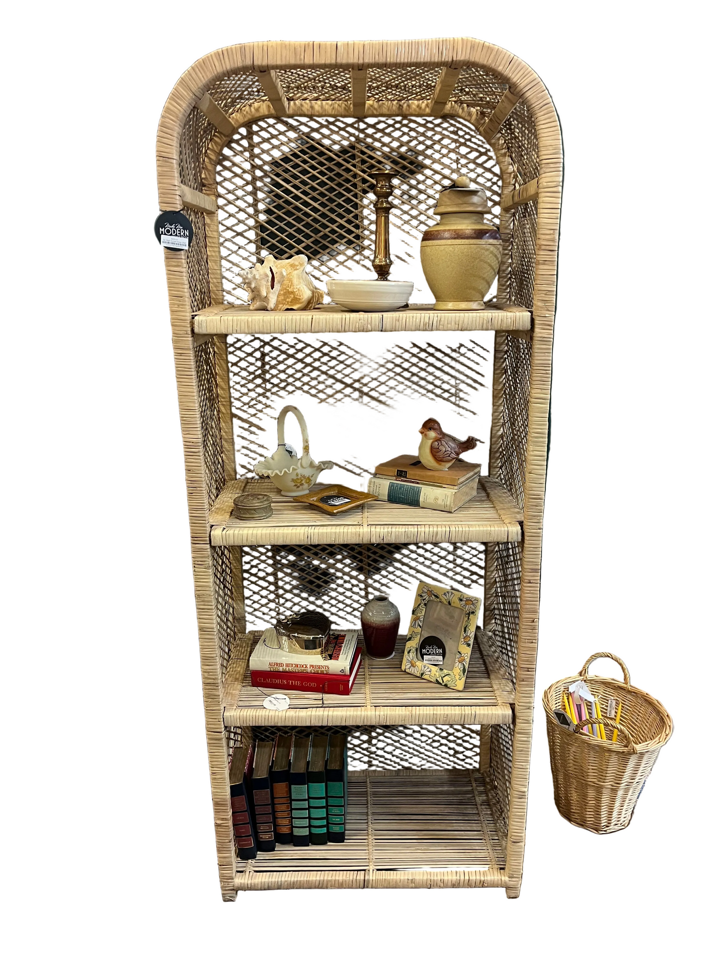 Tan Wash Arched Wicker Shelf