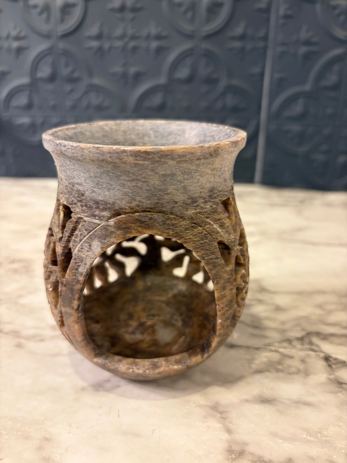 4" Carved Soapstone Tealight Holder
