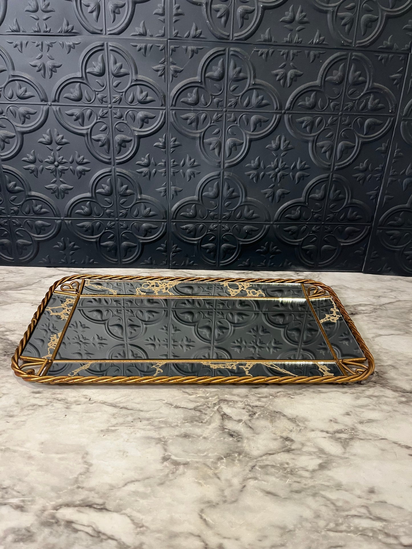 MCM Smoke Glass Tray with Twisted Metal