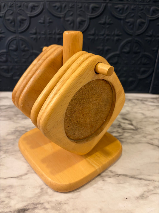 Wood and Cork Coaster Set with Stand