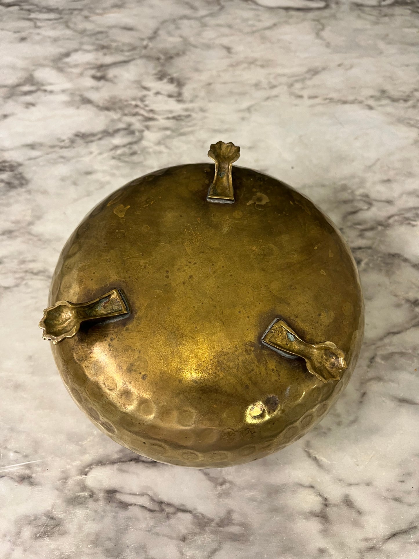 Hammered Brass Footed Shallow Pot