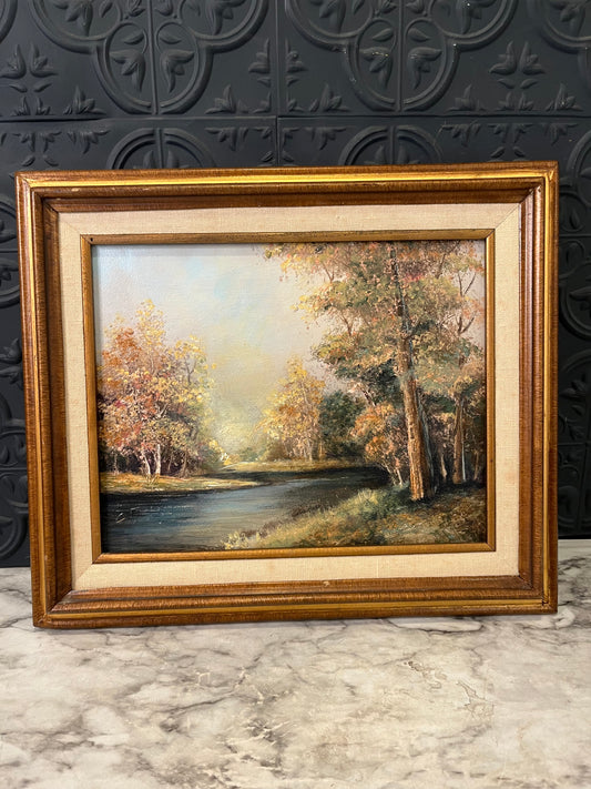 Fall Lazy River Landscape Painting Framed