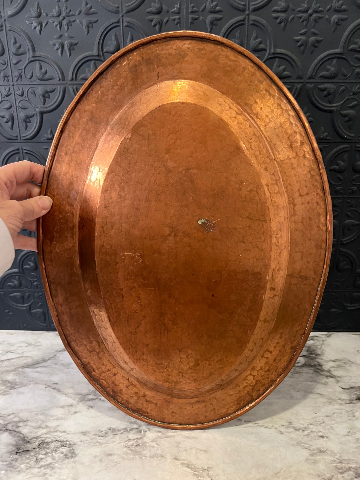 Oval Hammered Copper Tray 17"
