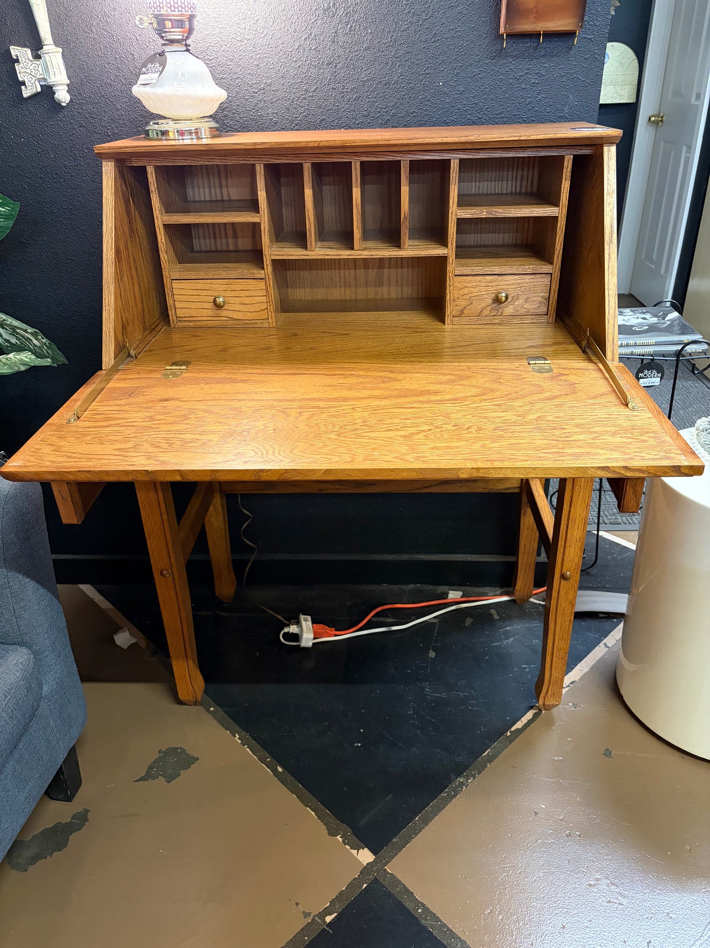 Light Wood Desk with Drop Shelf