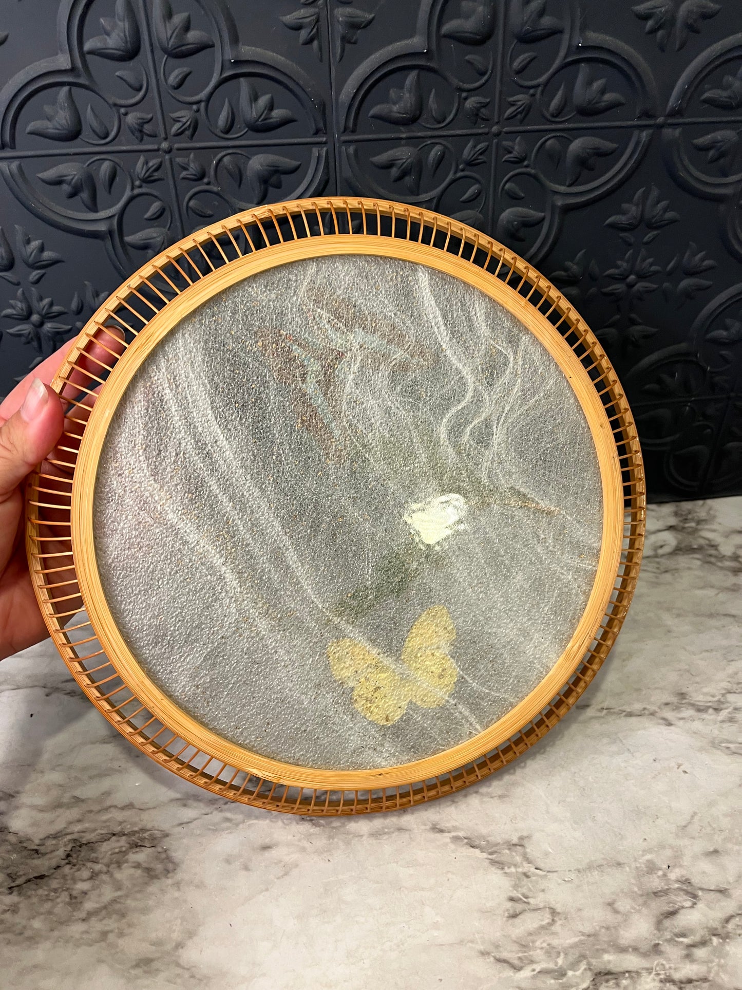 Bamboo round tray with Butterflies