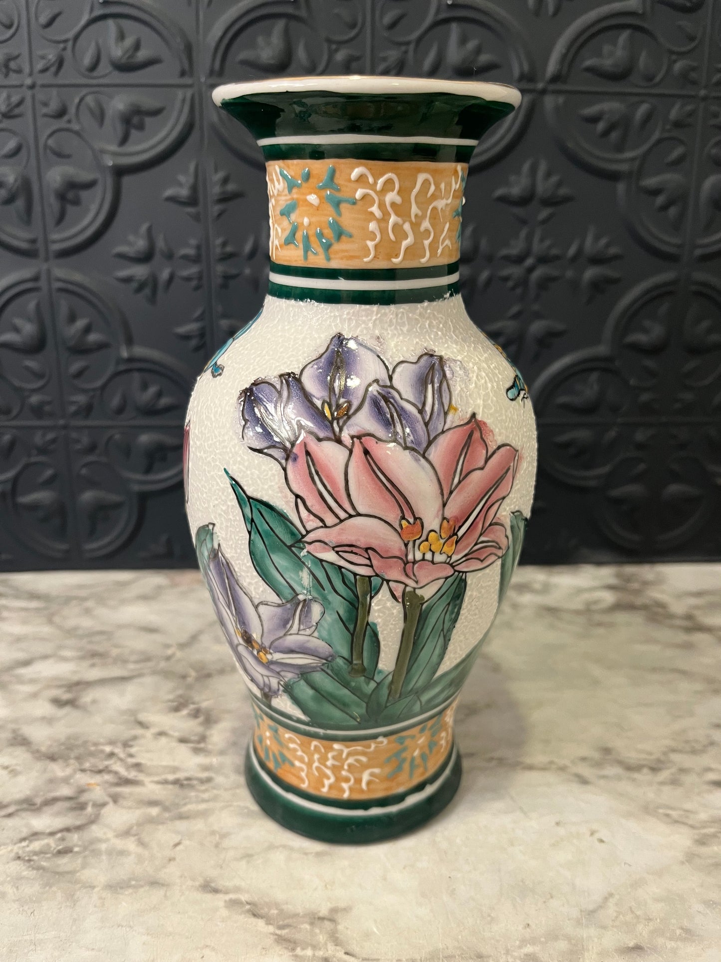 Floral Textured Vase with Flowers