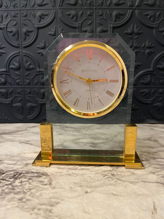 Quartz Brass and Glass Table Clock