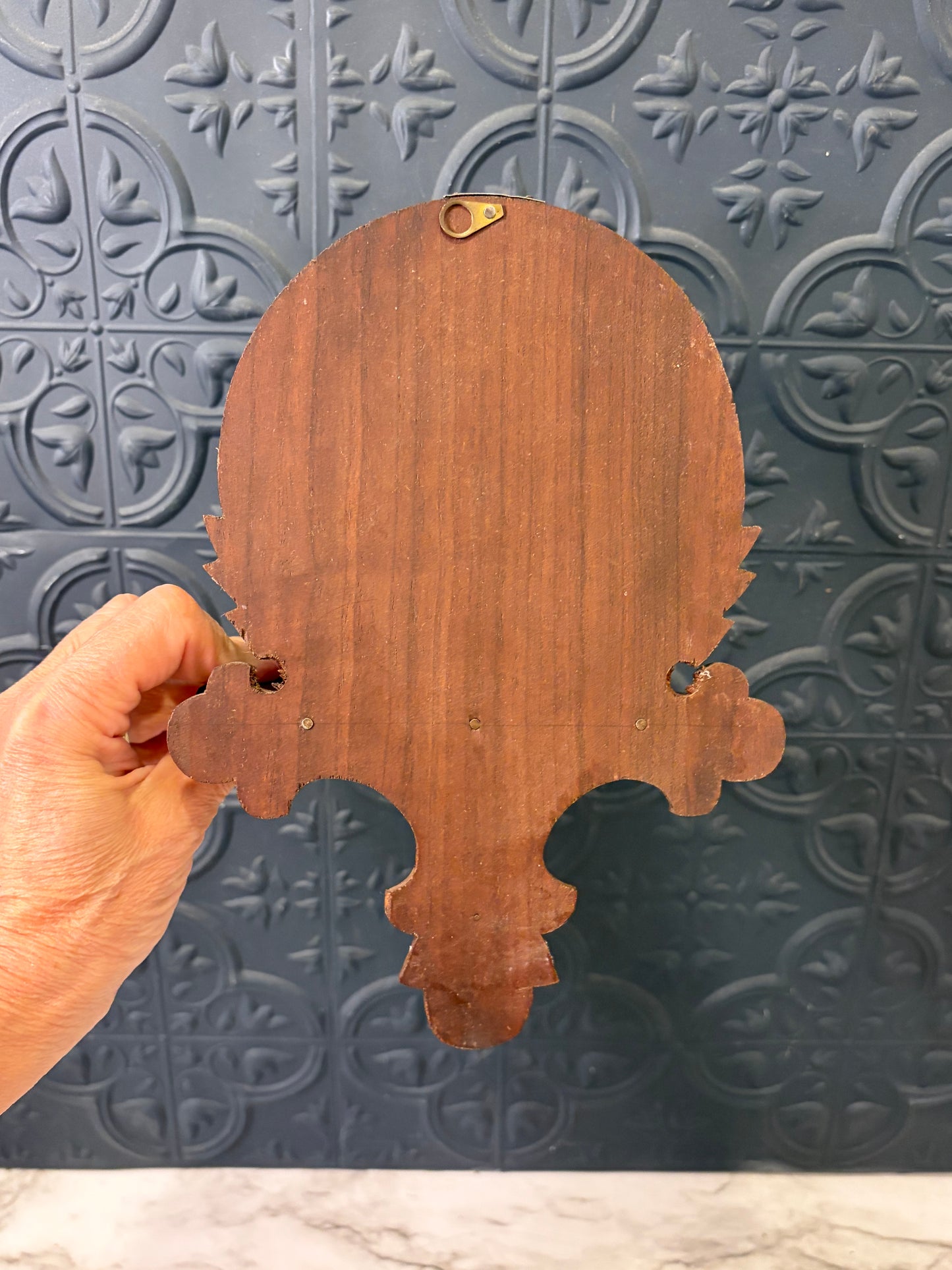 Vintage Wood Trinket shelf with Round Mirror