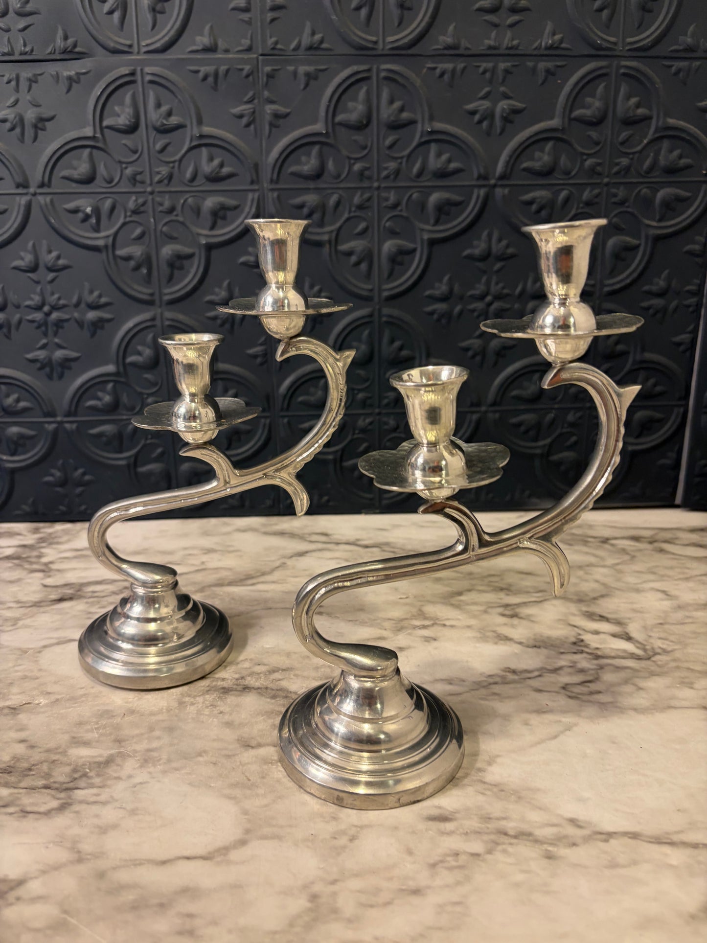 Set of Silverplate Double Flower Candleabras