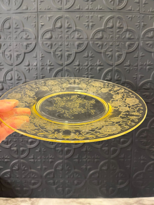 Yellow Florentine Depression Glass Tray