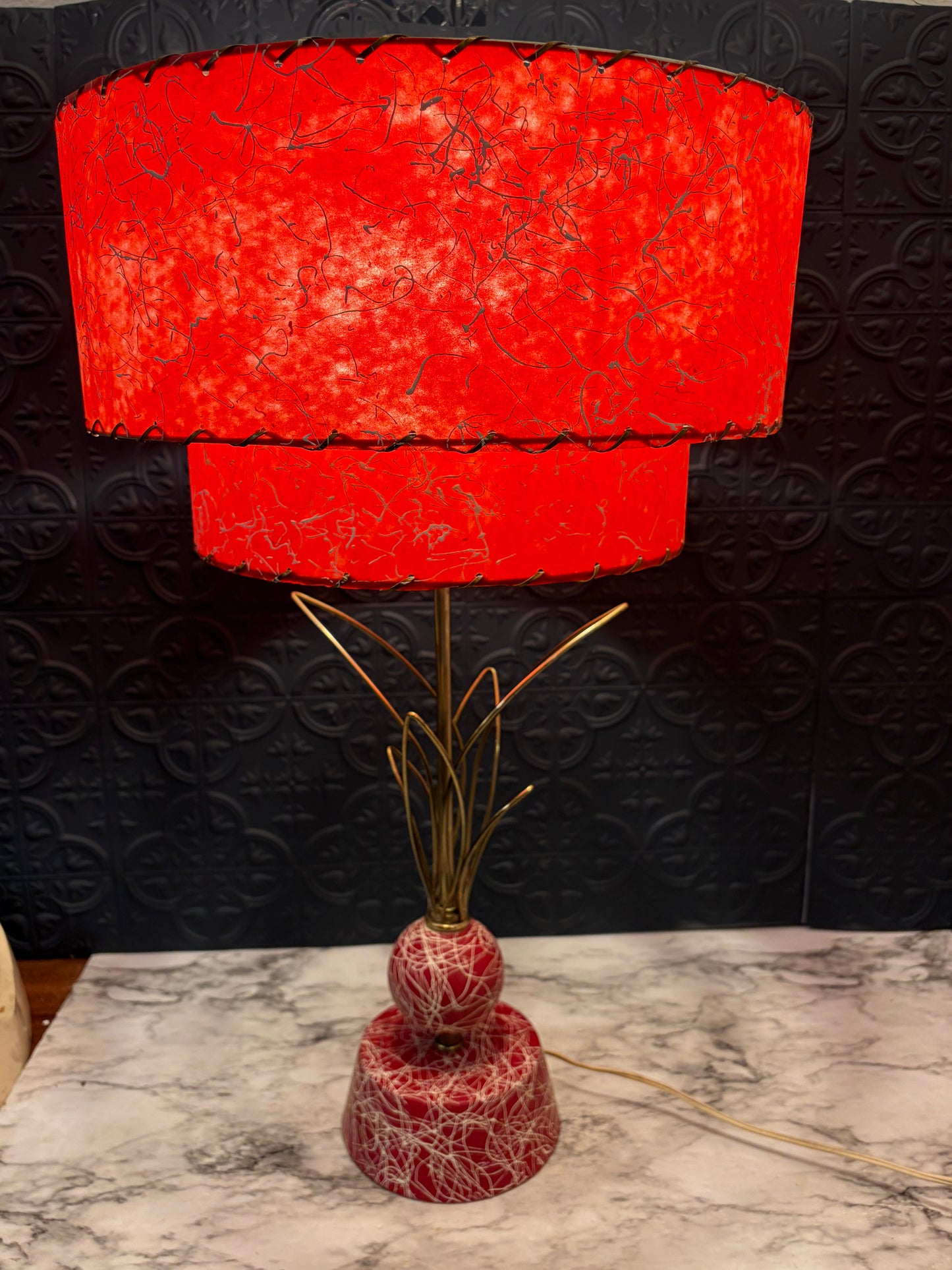 Mid Century Red Two Tier Fiberglass Lamp