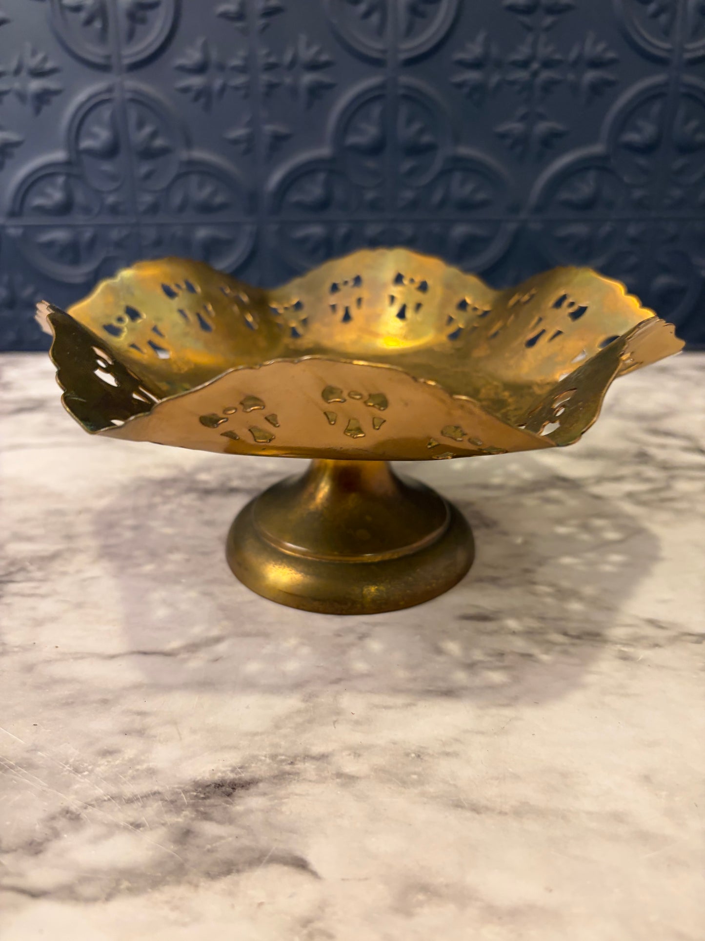 Golden Bronze Pedestal Bowl with cutouts