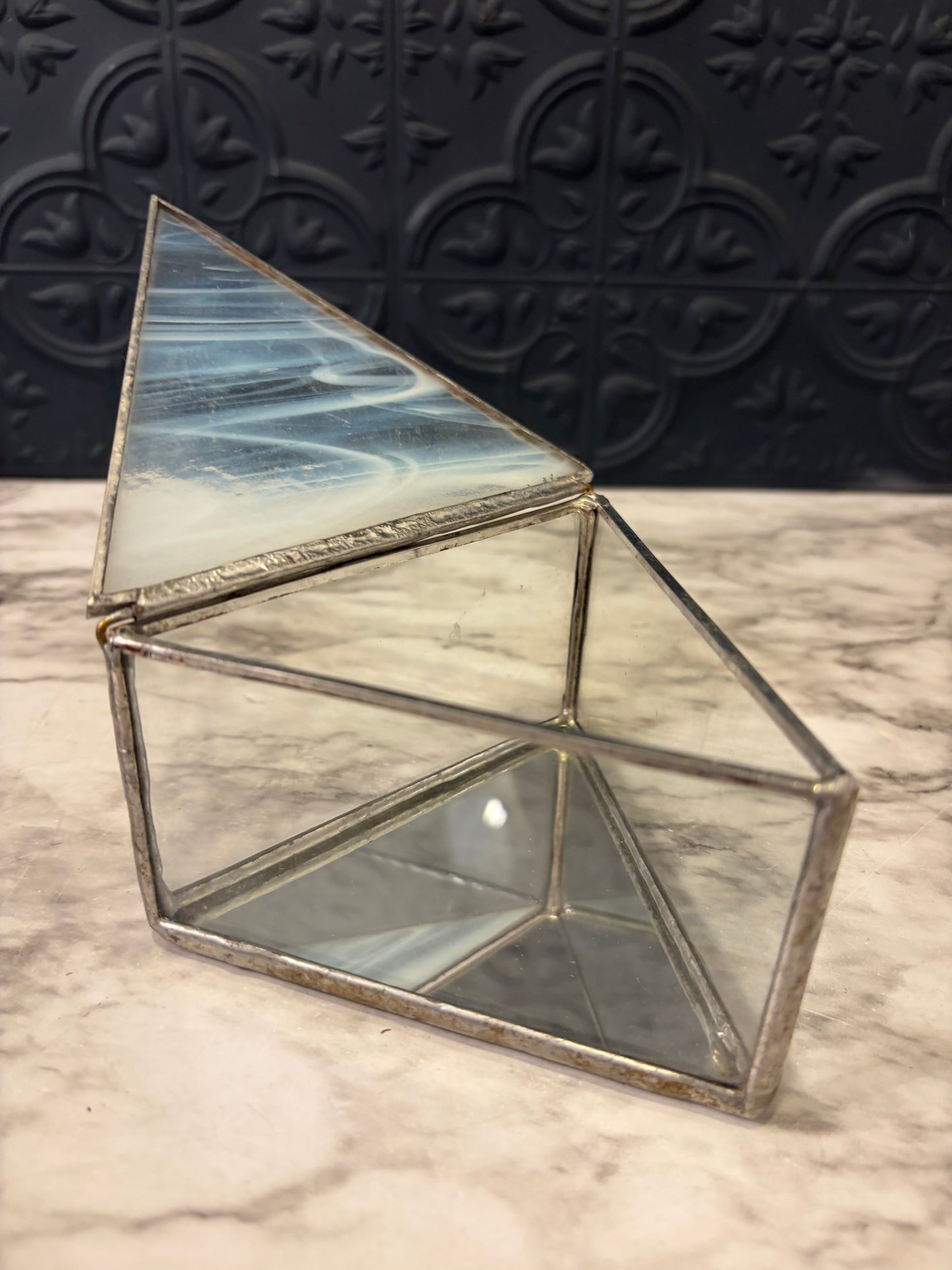 Triange Glass Box with Slag Glass Top