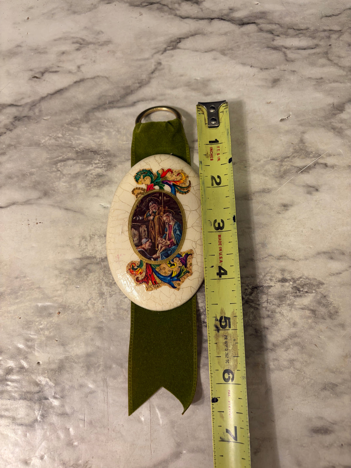 Homemade Plaster Plaque Green Ribbon