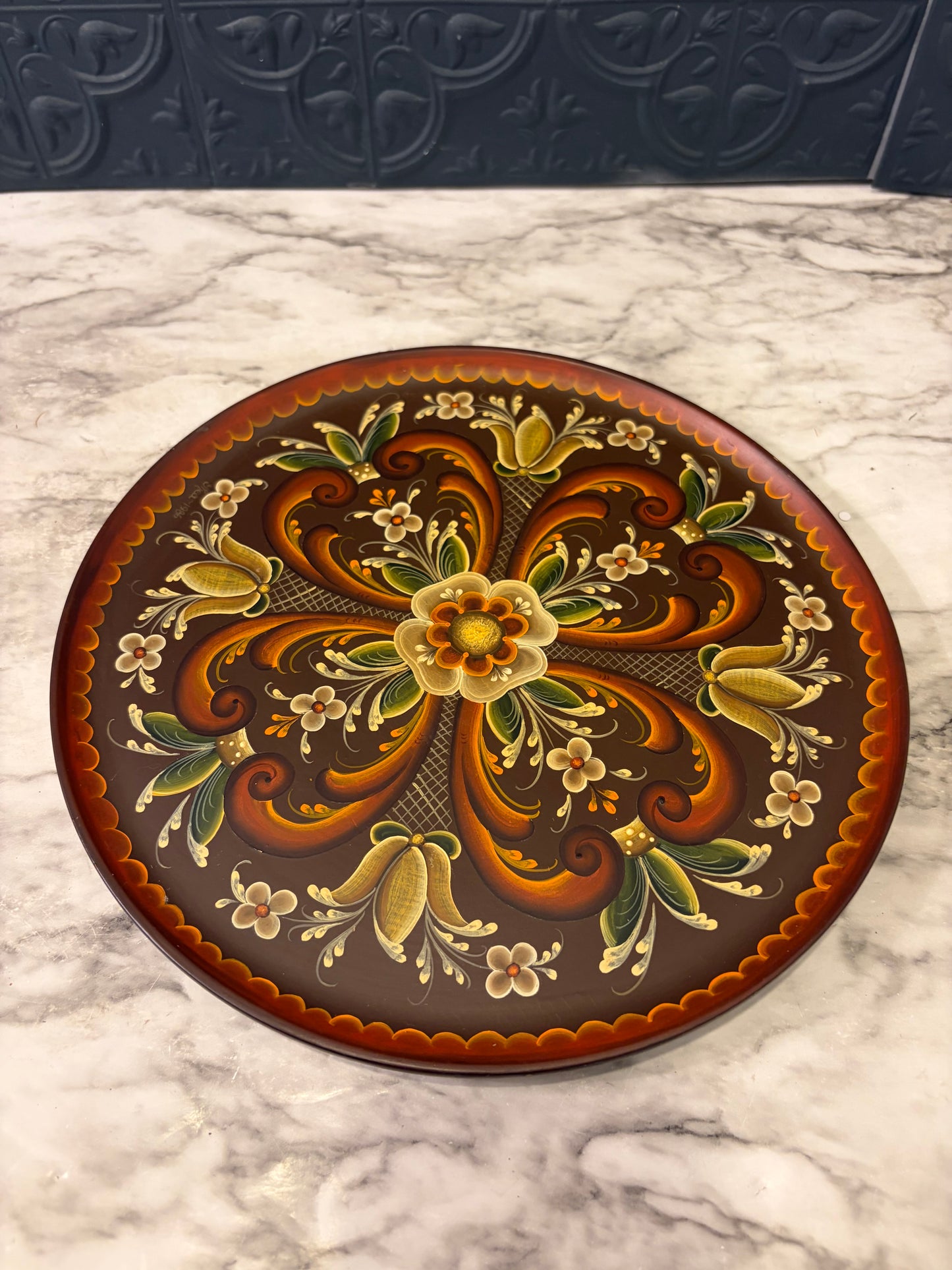 Hand Painted Wood Plate - Thea 1986