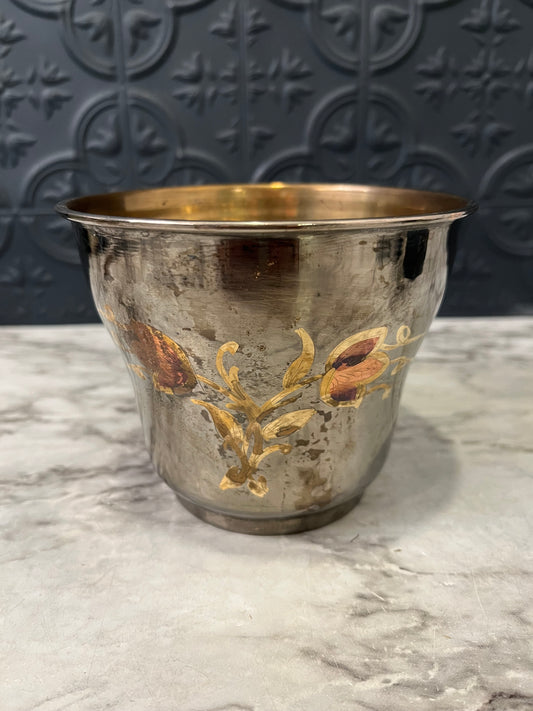 Brass Bowl with Etched Orange Flowers