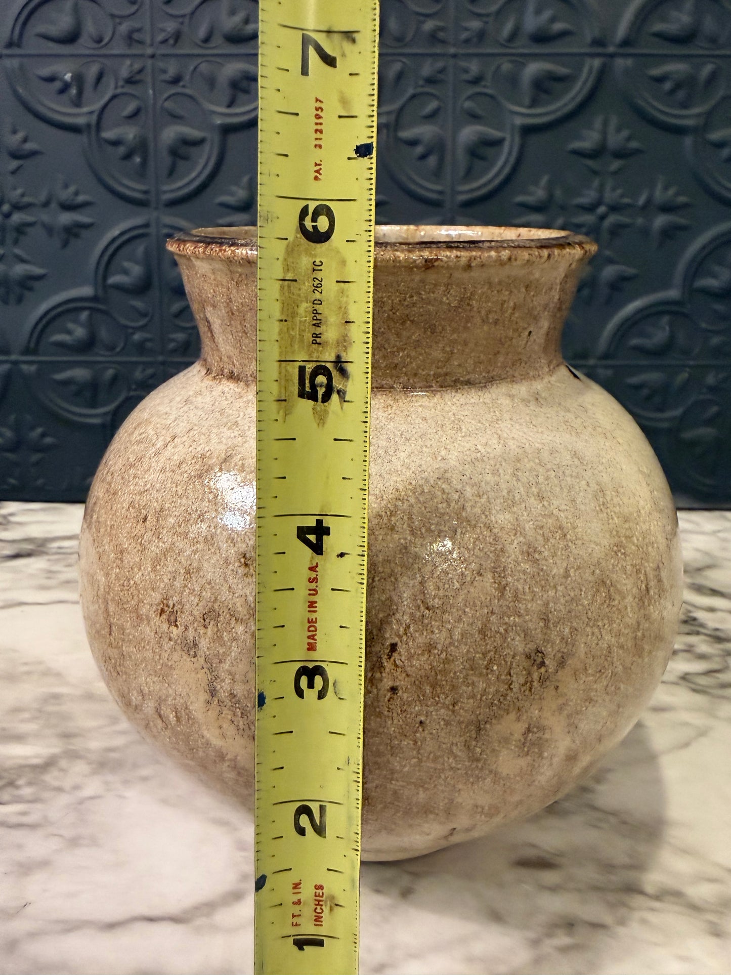 6" Signed Studio Pottery Tan Vase Round