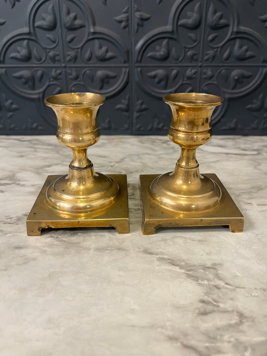 Brass Set of Candle Holders Short with Square Base