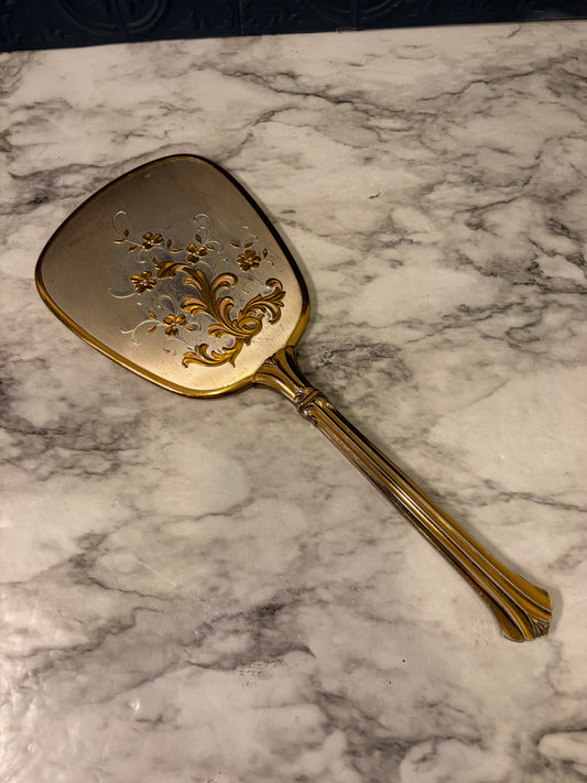 Goldtone Floral Hand Mirror