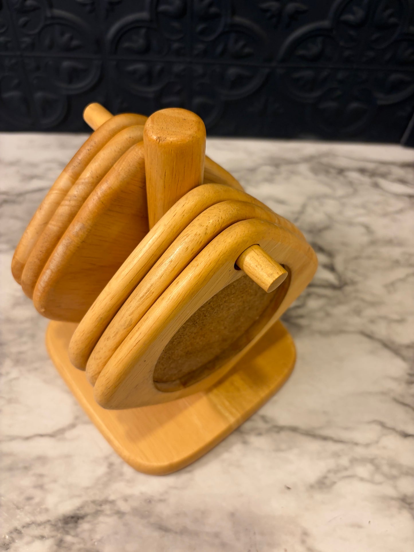 Wood and Cork Coaster Set with Stand