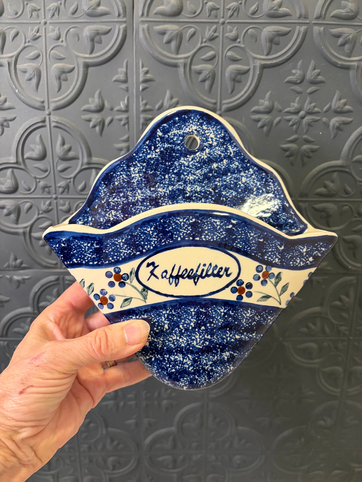 Polish Coffee Filter Holder Blue and White
