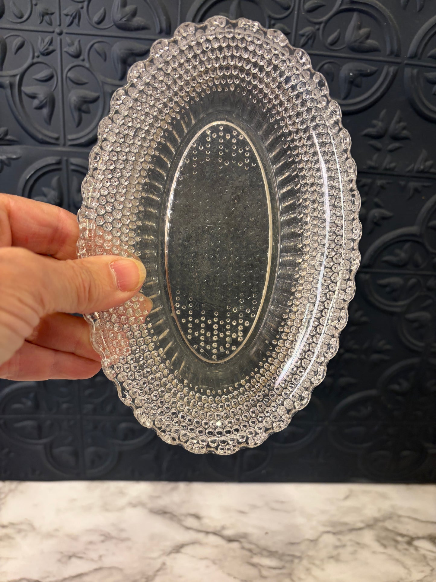 Oval Pressed Glass Bead Desing Tray