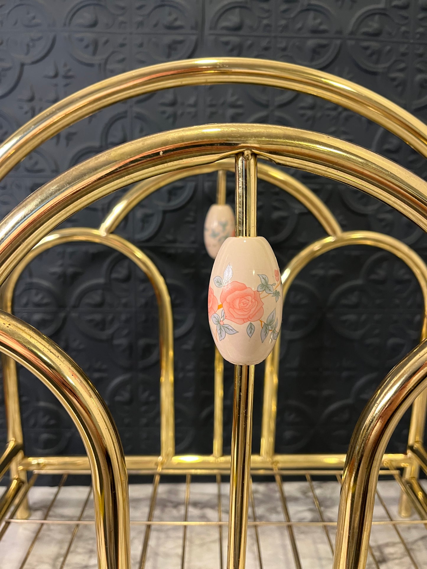 Vintage 1970s Brass and Enamel Magazine Rack