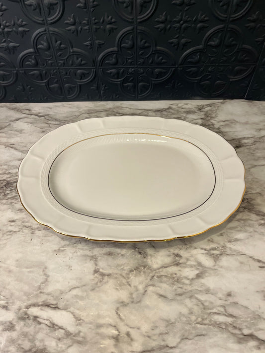 Jrjs Cream Serving Platter with Gold Edge