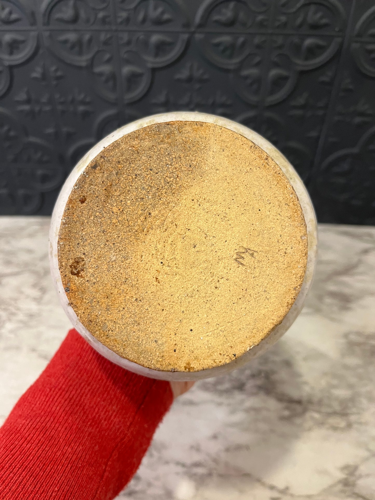 Two Tone Studio Pottery Vase Brown Rim