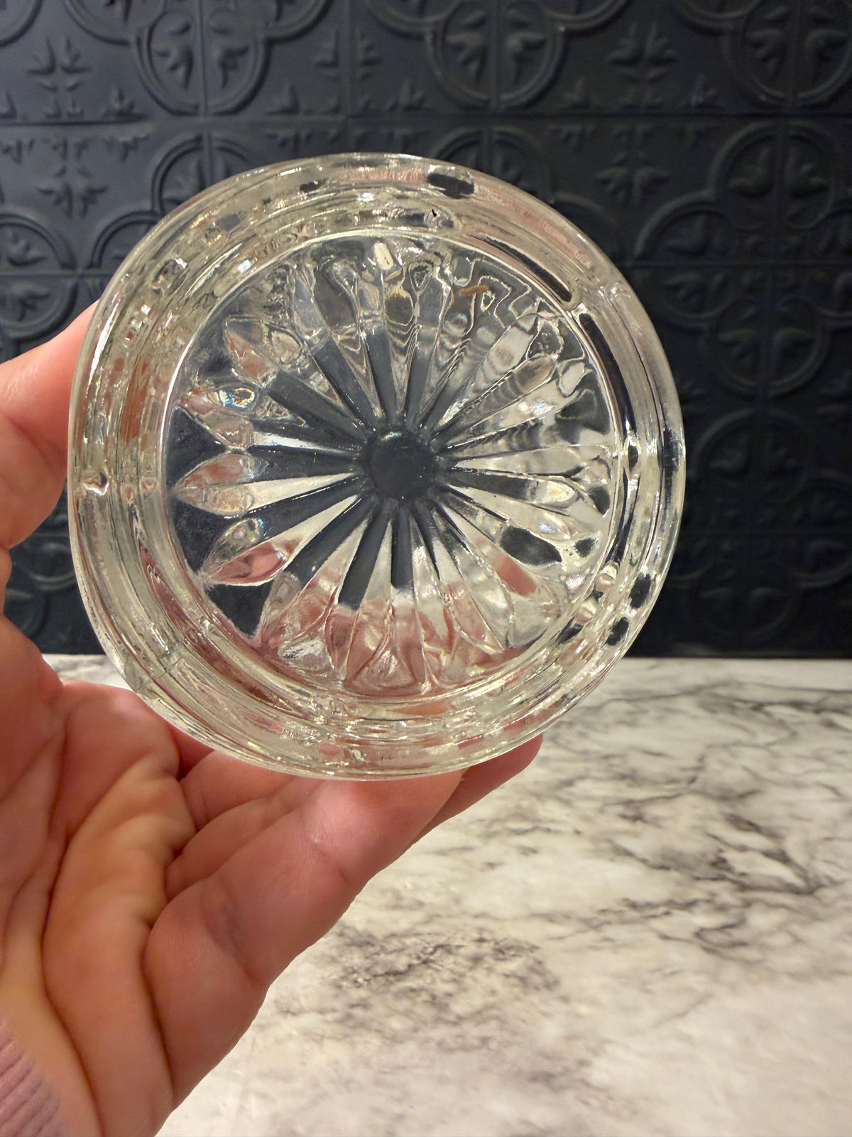 Button and Cane Clear Glass Jar