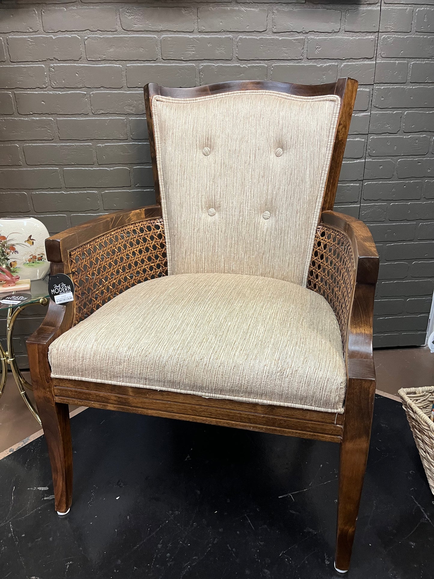 Cream Sitting Chair with cane arm rest