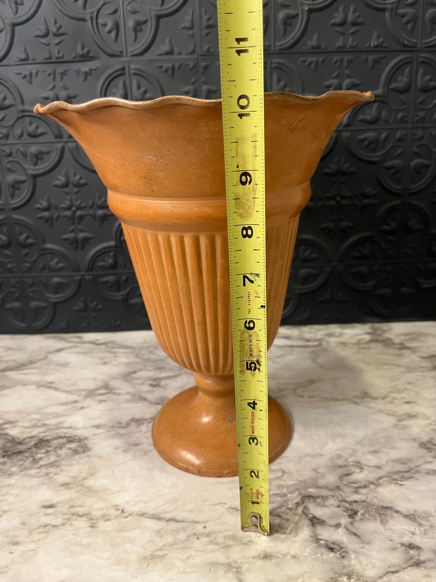 Peach Colored Metal Trumpet Planter