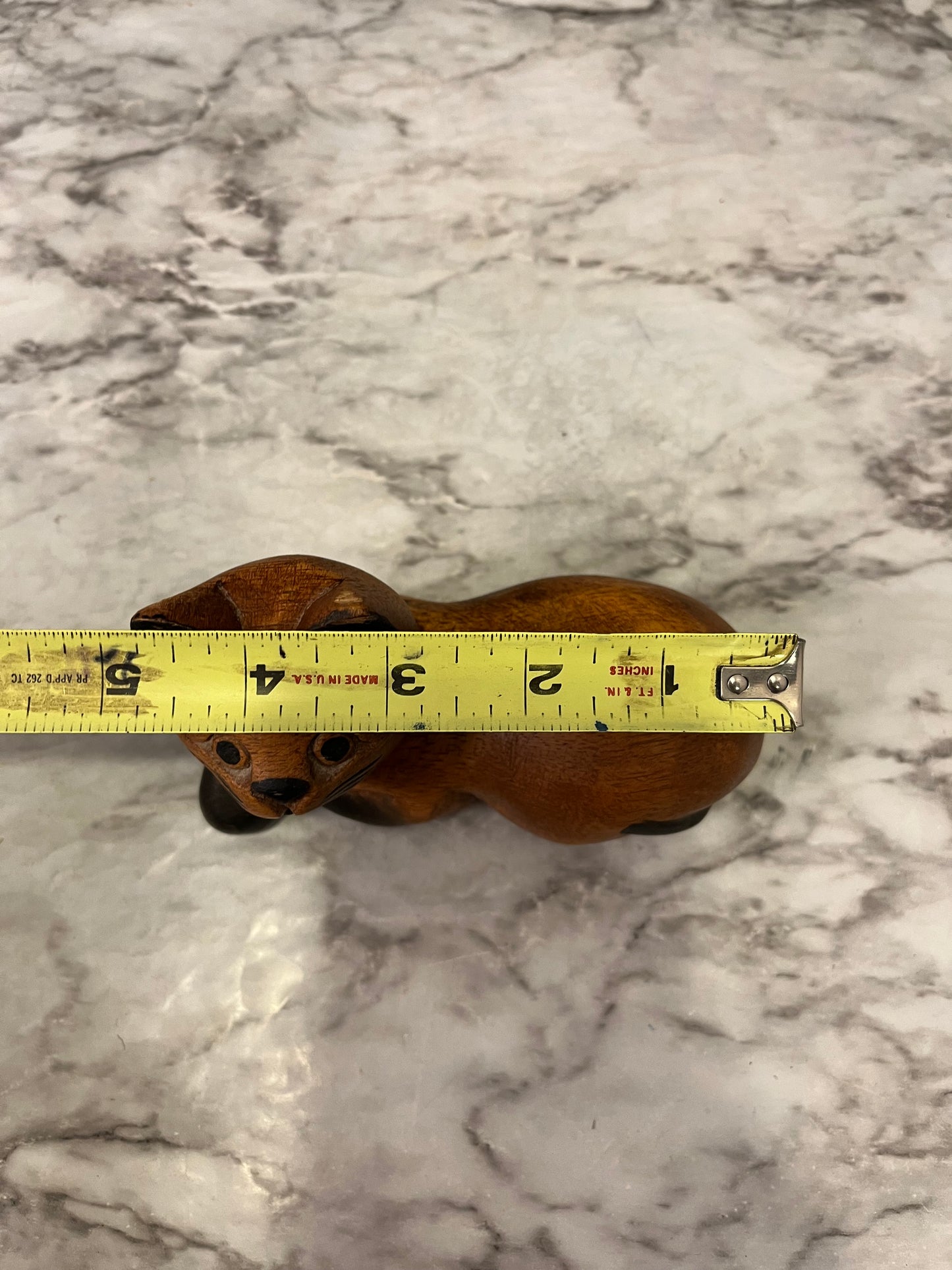 Carved Wooden Cat Laying down small
