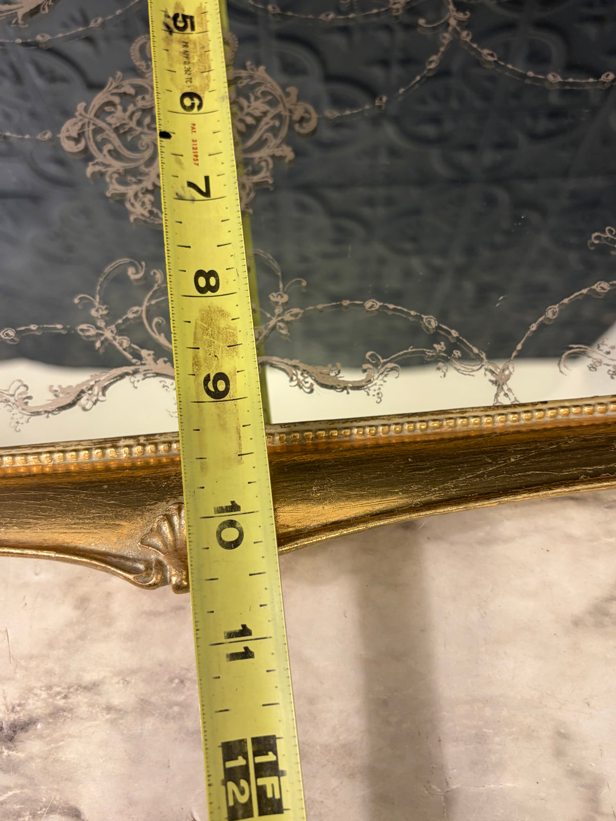 Rectangle Ornate Gold Tone Tray with Gold Design on Mirror AS IS