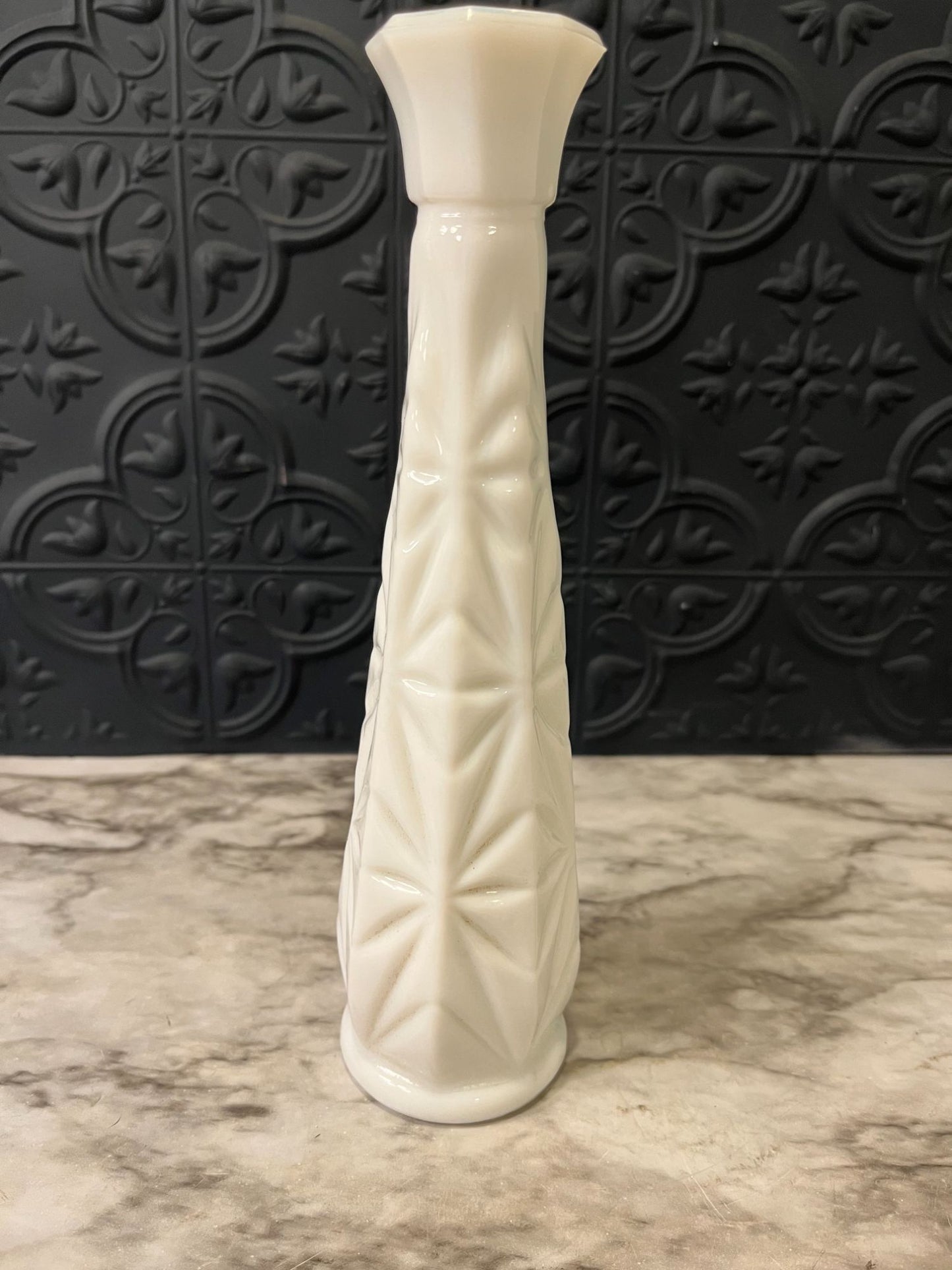 Milk Glass Vase Diamond Pattern