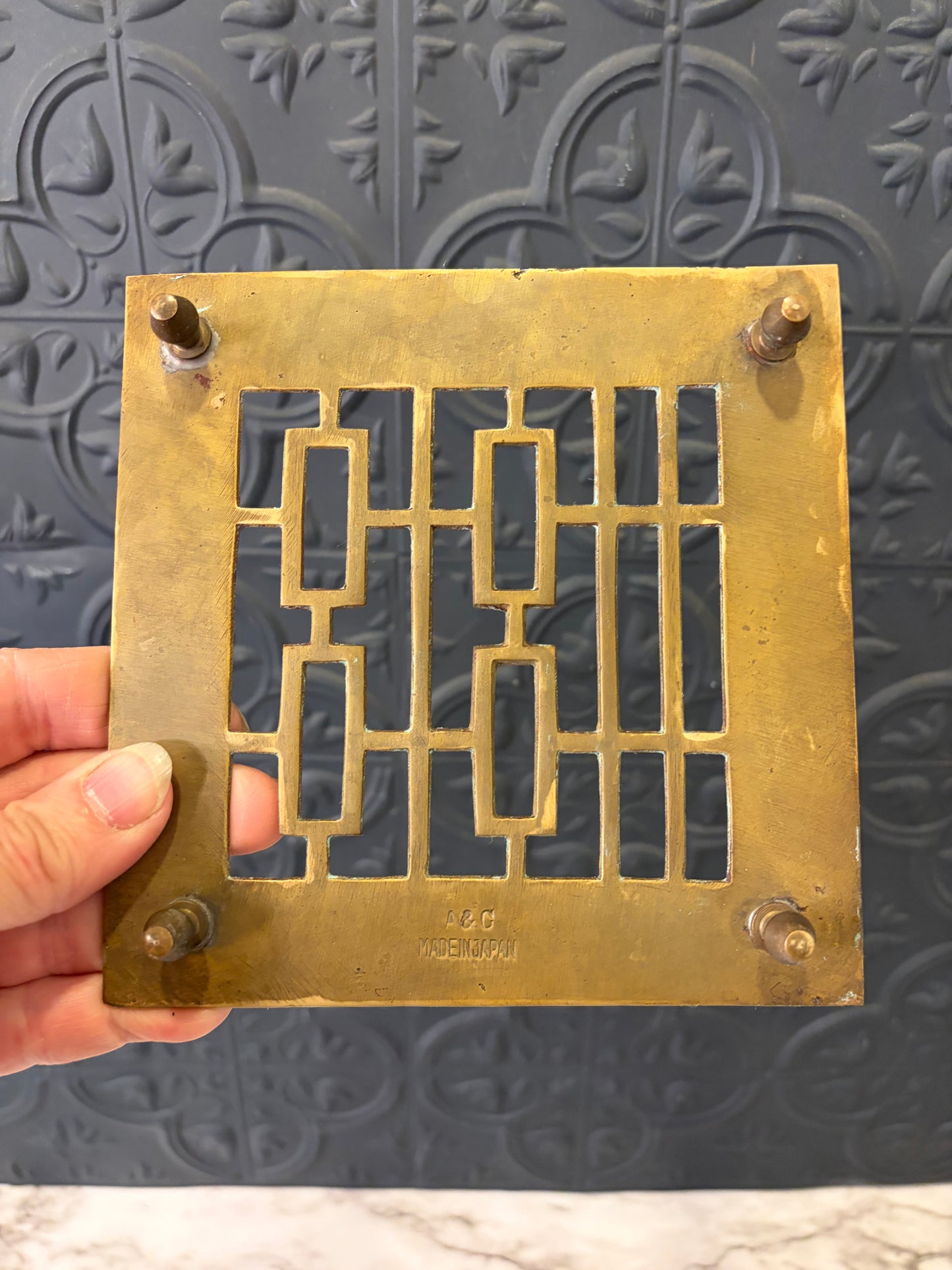 Square Brass Trivet from Japan