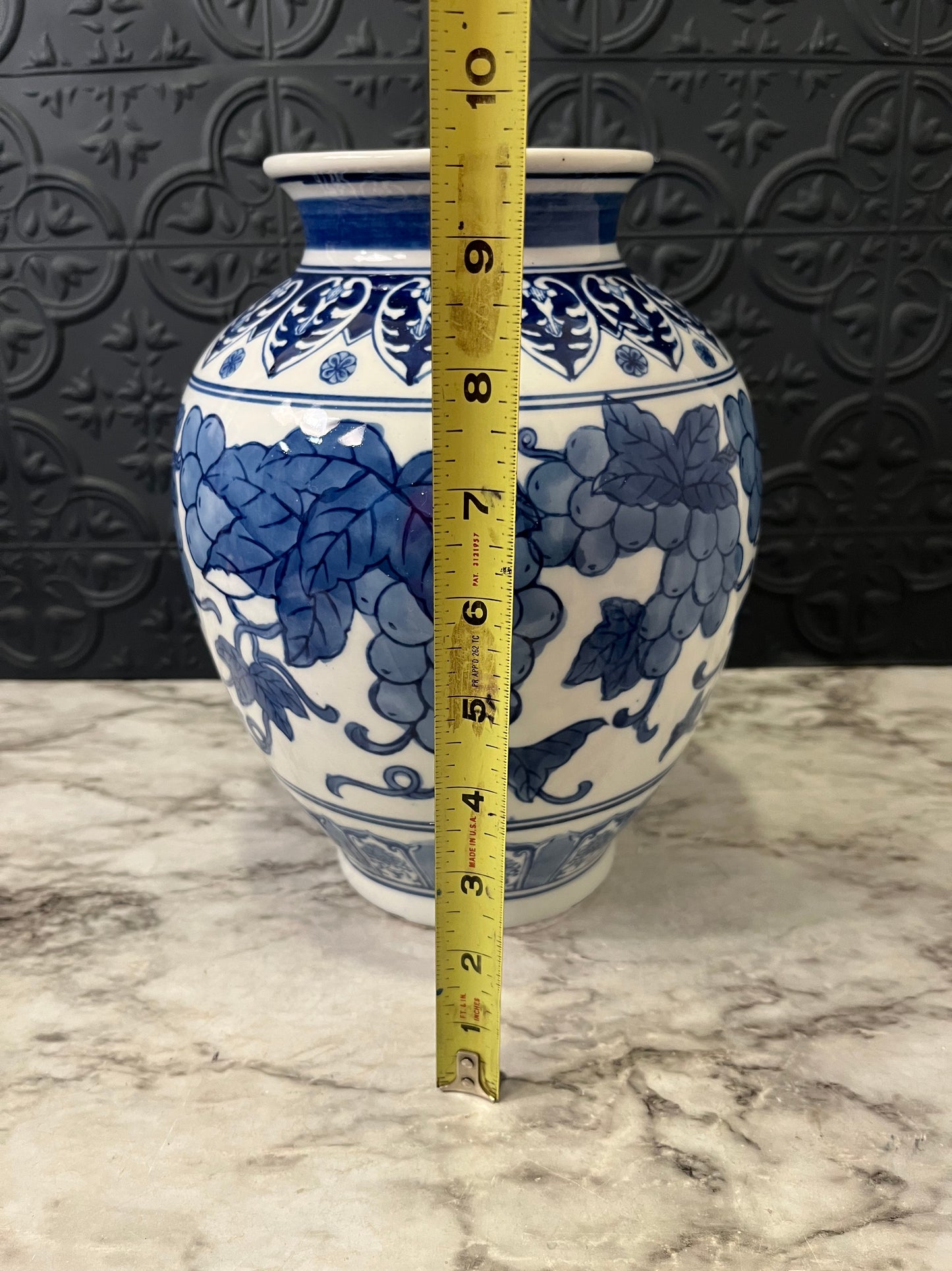 Large Blue and White Vase with Grapes