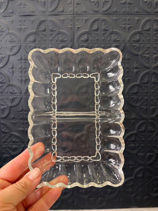 Small Glass Split Plate with Scallopped edge
